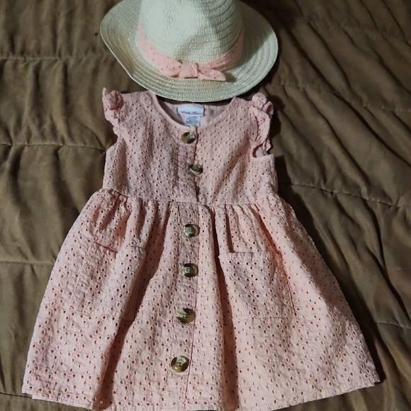 Pink Eyelet Kids Dress with Hat - Picture 1 of 2